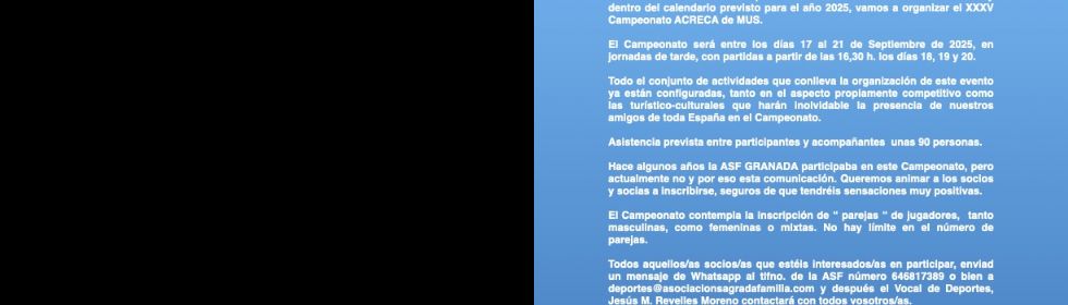 CONVOCATORIA XXXV CAMPEONATO NACIONAL ACRECA DE MUS 2025